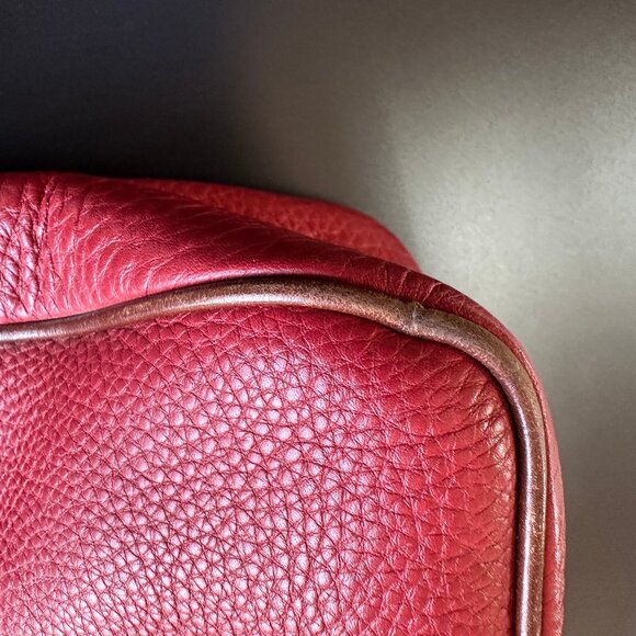 Dooney & Bourke Red Pebbled Leather Hobo Shoulder Bag w/Brown Strap — GUC - Picture 9 of 16